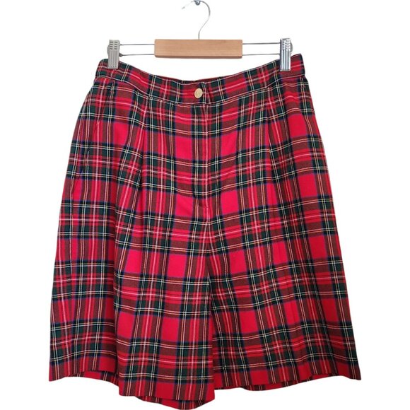 Vintage High Waisted Tartan Wide Leg Pleated Front Shorts Womens 10 Red Academia - Picture 11 of 11